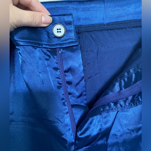 SHEIN Royal Blue Satin Crisscross TieBack Cami Top & Split Hem Pants - Size L - Picture 5 of 8